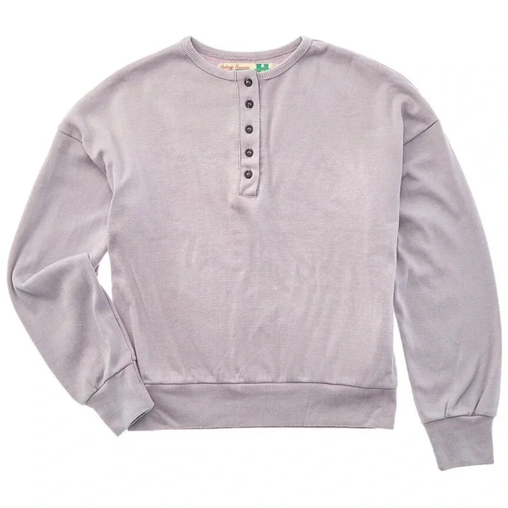 Vintage Havana Girls Button Henley Lilac Ribbed Knit & Dropped-Shoulder Medium